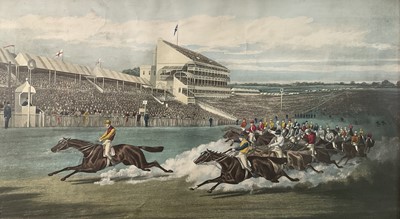 Lot 290 - After William Summers, 19th century hand coloured engraving - 'The Winning Post', 38cm x 67cm, in glazed gilt frame