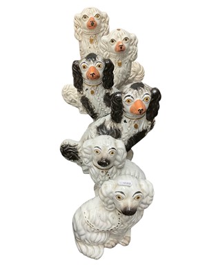 Lot 153 - Three pairs of 19th century Staffordshire spaniels