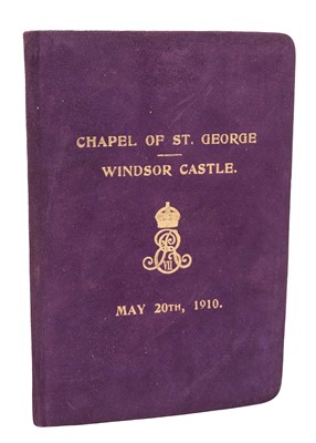 Lot 14 - The funeral service of H.M. King Edward VII, May 20th, 1910, scarce Imperial purple suede bound Order of Service with gilt embossed crowned Royal cypher and invitation to lunch in the Waterloo C...