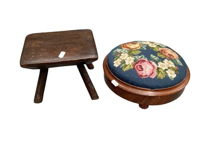 Lot 1249 - 19th century milking stool and Victorian needlework stool