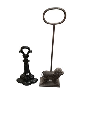 Lot 736 - Victorian cast iron door stop together with another door stop in the form of a lion (2).