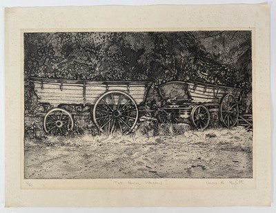 Lot 88 - James R. Parfitt, signed limited edition etching - 'Two Farm Wagons', 12/60, 28cm x 43cm, unframed