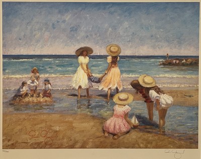 Lot 291 - René Legrand limited edition print depicting 1920s beach scene of children playing