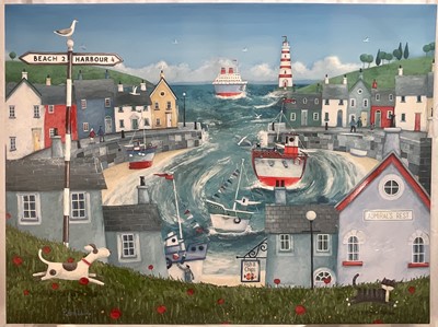 Lot 293 - Peter Adderley (b. 1965) decorative photographic print on canvas - harbour scene, signed, 75cm x 100cm, unframed