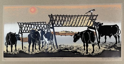 Lot 212 - Penny Berry Paterson (1941-2021) linocut - 'Winter Feed', 4/22, mounted