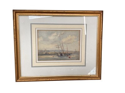 Lot 603 - Watercolour, boats in harbour, signed K.M.P.