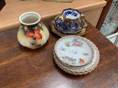 Lot 876 - Royal Worcester vase, together with Coalport blue and gilt cup , saucer and sandwich plate, 5 small Dresden dishes