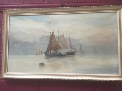 Lot 888 - Steve Humphries, oil on canvas, Barges at Rest, signed