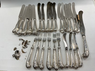 Lot 1094 - Quantity of antique silver handled knives and forks