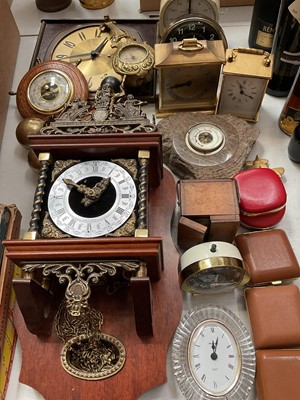 Lot 302 - Contemporary wall clock, together with various mantel clocks, travel time pieces and two barometers