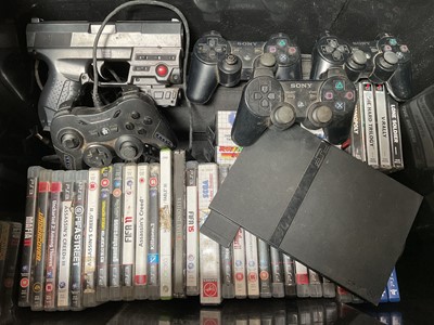Lot 313 - Two PlayStation 2 consoles, group of PS2, PS3 and PS4 games, controllers, Nintendo DS consoles and games etc