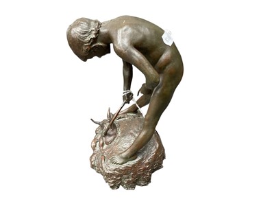 Lot 2450 - After Hugo Elmqvist (1862 - 1930) a patinated bronze figure "boy with octopus"