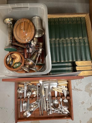 Lot 335 - Canteen of cutlery, other plated items, set of Waverley novels and sundries