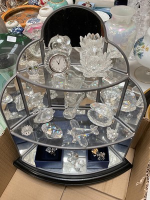 Lot 333 - Group of Swarovski crystal ornaments, some other similar on two mirrored display stands