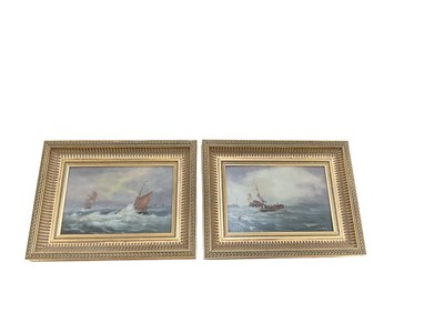 Lot 605 - Two oil on board marine paintings in gilt frames.