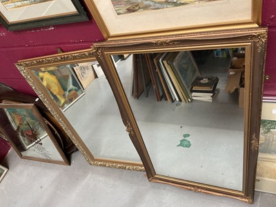 Lot 308 - Two gilt framed wall mirrors, mirror printed with a female image and various other wall mirrors