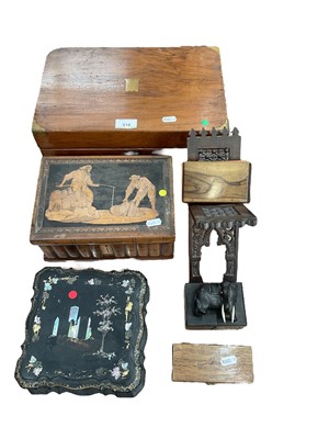 Lot 519 - Victorian writing slope, sorrento ware box, papier-mâché box and others.