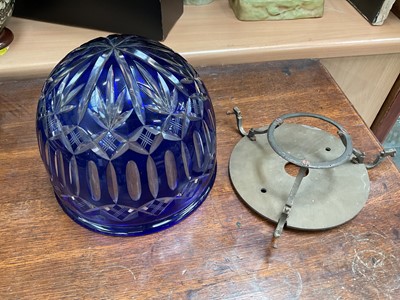 Lot 94 - 19th century blue overlay deep cut glass hall light shade