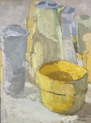 Lot 174 - Yellow still life by Margaret Dowse, 49.5cm x 37cm, signed, in wooden frame
