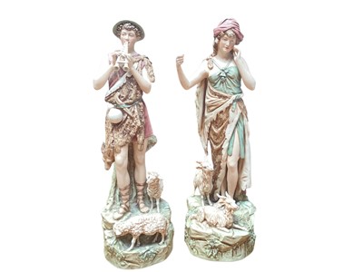 Lot 901 - Pair of Royal Dux figures of a shepherd and shepherdess, model numbers 135 and 136