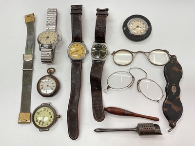 Lot 1013 - Group of vintage watches, pair of Victorian tortoise shell lorgnettes and other items