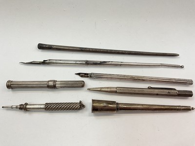 Lot 1014 - Silver and white metal propelling pencils and dip pens, some by Sampson Mordan & Co.