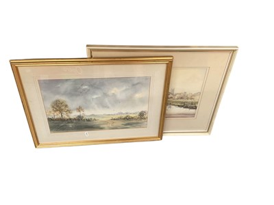 Lot 512 - Fritz B. Althans (1862 - 1952) watercolour study, a rowing boat on a river, together with other watercolours and pictures.