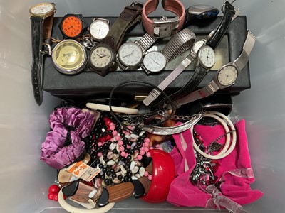 Lot 1033 - Box of watches and costume jewellery