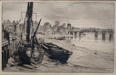 Lot 33 - Charles J Watson (1846-1927) - 1879 etching Chelsea, 18cm x 27cm, glazed frame