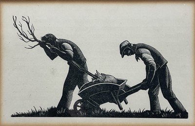 Lot 53 - Clare Leighton (1898-1989) two lithographic prints, Transplanting a Walnut Tree, 18cm x 13cm and American Currant, 6cm x 10cm, both from Four Hedges (1935), glazed frames (2)