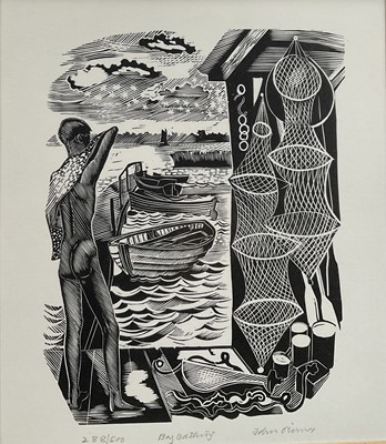 Lot 47 - John Scorror O'Connor (1913-2004) woodcut, Box Bathing, signed, 288/500, 19cm x 16cm, glazed frame