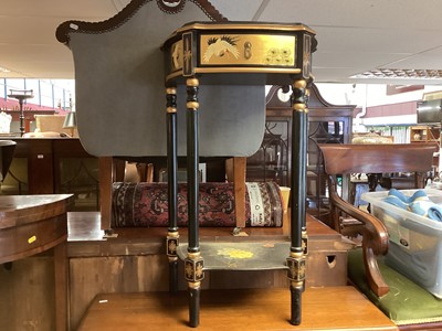 Lot 1343 - Chinoiserie lacquered and gilded side table and quatrefoil chest of three drawers
