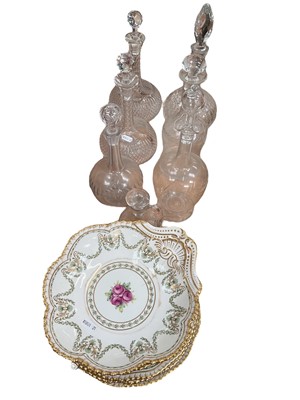 Lot 576 - Part service of Copeland dessert ware retailed by Thomas Goode, together with seven antique glass decanters