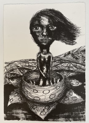 Lot 210 - 20th century print, titled 'Flower' by Chelsea student Nasari Yeng, c. 1990, signed, 3/30, 45cm x 32cm, unframed