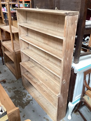 Lot 1208 - Narrow pine open bookcase, 112.5cm wide, 21cm deep, 156.5cm high