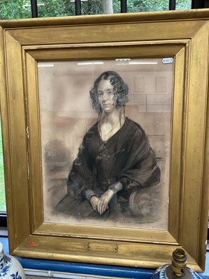 Lot 76 - Daniel Macnee (1806-1882) charcoal portrait of a lady, named as Joanna Ewing, signed and dated 1844, in original gilt frame