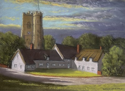 Lot 81 - Edmund Starling (20th Century, East Anglian) pastel - Evening at Cavendish, signed, 25cm x 34cm, glazed frame