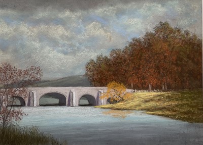 Lot 83 - Edmund Starling (20th Century, East Anglian) pastel - The White Bridge, 25cm x 34cm, in glazed frame