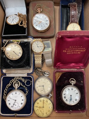 Lot 1077 - Group of watches including a silver cased J.W. Benson pocket watch, Helvetia military pocket watch GS/TP P86357 and others