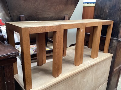 Lot 1222 - Four light oak occasional tables, 30cm x 30cm x 44cm and a circular table, plus another table (6)