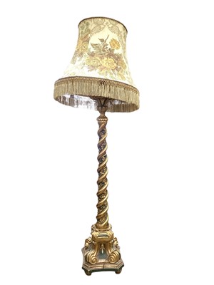 Lot 1260 - Good quality antique style gilt and green painted standard lamp with shade