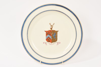 Lot 303 - Wedgwood Queensware plate, with the arms of Samuel Isted of Ecton and Barbara Percy, who married at St George’s, Hanover Square on 29th October 1795