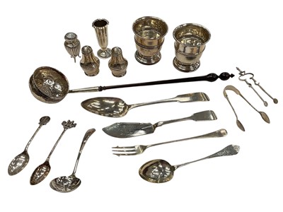 Lot 188 - George III silver toddy ladle, Georgian and later silver flatware and other silver items, all at 15.5ozs.