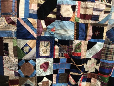 Lot 2136 - Victorian crazy patchwork quilt and a Victorian shell encrusted tea cosy