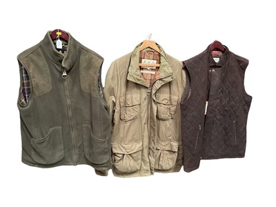 Lot 2086 - Barbour men's Utility waxed jacket size XL, Barbour sleeveless green fleece with suede Northumberland Range size XL and Hoggs of Fife Milton quilted leather gilet newwith tags, size 2XL.