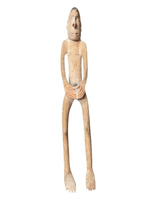 Lot 2530 - Oceanic tribal Asmat carved wood figure, pale wood, 83cm in length