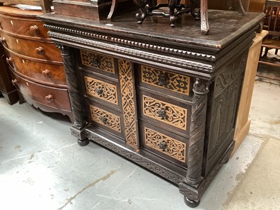 Lot 1273 - Antique carved oak chest of three drawers, 120cm wide, 59cm deep, 102cm high