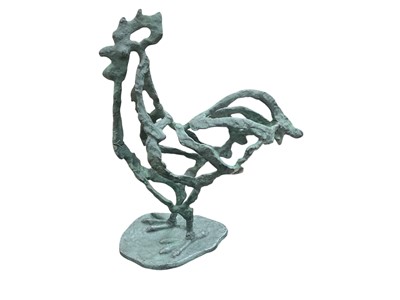Lot 440 - Contemporary bronzed abstract sculpture of a cockerel, 32cm in height.