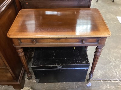 Lot 1287 - Victorian mahogany single drawer side on fluted turned legs, 81cm wide, 47cm deep, 73.5cm high