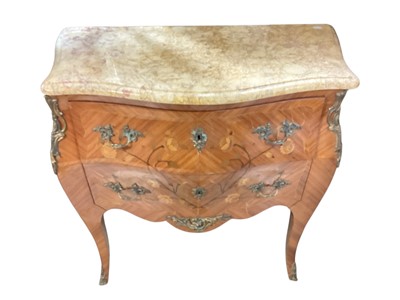 Lot 1289 - Louis XV style petit bombe commode chest with marble top and ormolu mounts, 85cm wide, 42.5cm deep, 86cm high